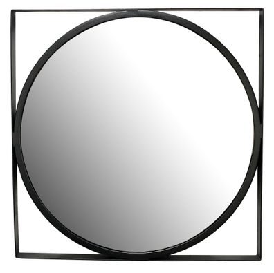 Wandspiegel Rund Metall Schwarz 54x54cm Quadratischer Rahmen