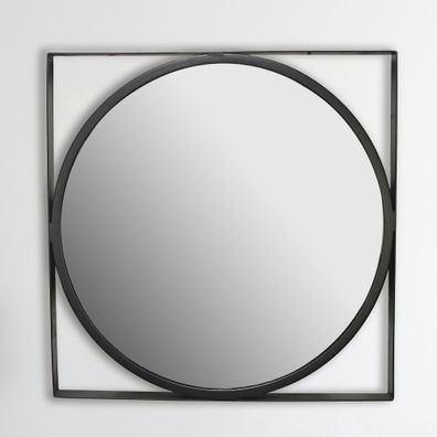 Wandspiegel Rund Metall Schwarz 54x54cm Quadratischer Rahmen