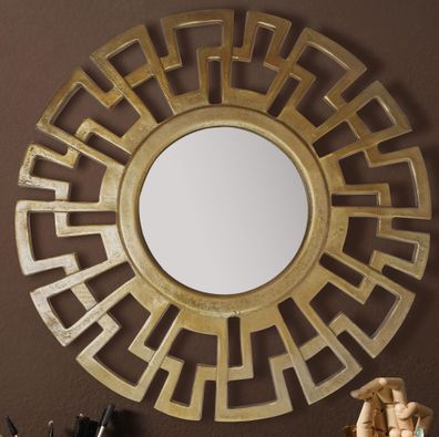 Wandspiegel Rund Metall Gold 60cm Art déco Stil