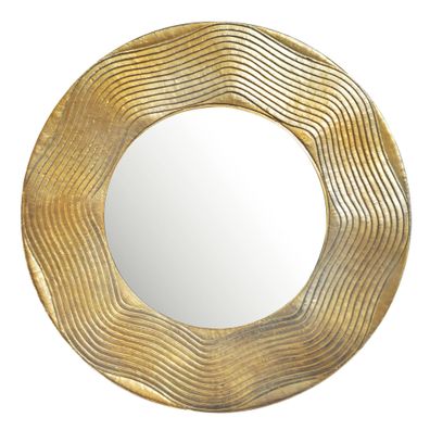 Wandspiegel Rund Metall Gold 74cm Wellenmuster