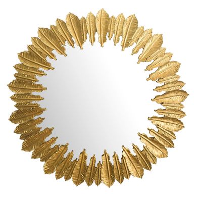 Wandspiegel Rund Metall Gold 68cm Federn-Design