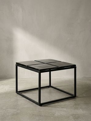 Couchtisch Quadratisch in Schwarz aus Glas und Metall, 58x58x43.5cm