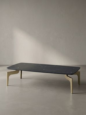 Couchtisch Schwarz/Gold Hochglanz Marmor Optik 120x60x30.5cm Metall-Gestell