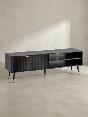 Lowboard Schwarz Eiche-Dekor Modern Stil 150x51x39cm mit Türen und Ablagefächern