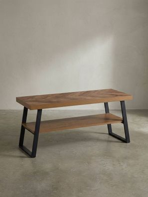 Schuhbank - 100x41x40cm, Eiche-Dekor, Fischgrät, mit Ablage