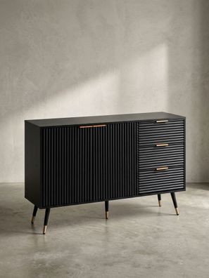 Sideboard - Schwarz/Eiche-Dekor, 120x80x40cm, mit Türen und Schubladen, Metallbeine