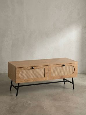 Lowboard Eiche-Dekor Rattan Modern Stil 100x45x40cm mit Schubladen