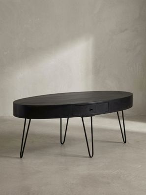 Couchtisch Oval Mango Massivholz & Metall 100x50x40cm mit Schublade & Stauraum