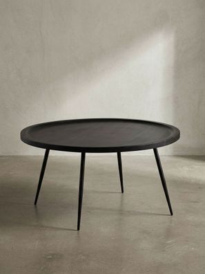 Couchtisch Schwarz, Metall & Mango Massivholz, natürlich, 75x75x38cm