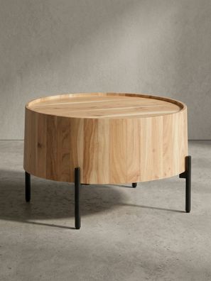 Couchtisch Akazie Massivholz Rund 60x60x41cm Metallgestell Braun/Schwarz