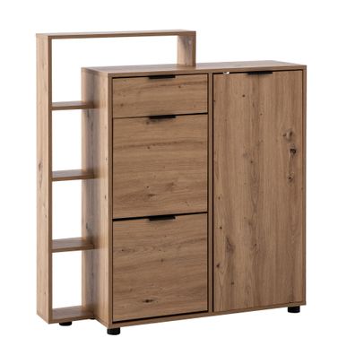 Schuhschrank - Eiche-Dekor, 98x110x30cm, geschlossen, mit Schublade