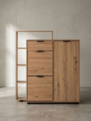 Schuhschrank - Eiche-Dekor, 98x110x30cm, geschlossen, mit Schublade