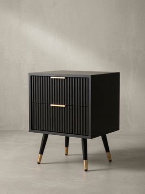 Nachttisch - Schwarz/Eiche-Dekor, 43,5x39x56cm, mit Schubladen, modern