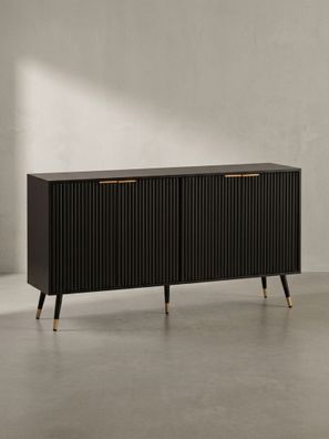 Sideboard - Schwarz/Eiche-Dekor, 150x81x39cm, mit Türen, Metallbeine