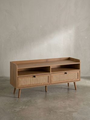Lowboard Eiche-Dekor Rattan Modern Stil 120x56x39cm mit Schubladen