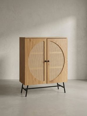 Sideboard - Eiche-Dekor/Rattan, 80x103x39cm, 2 Türen, hoch