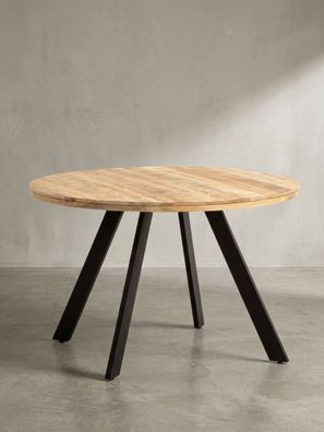 Esszimmertisch - Rund Mango Massivholz 120x120x76cm Metallbeine