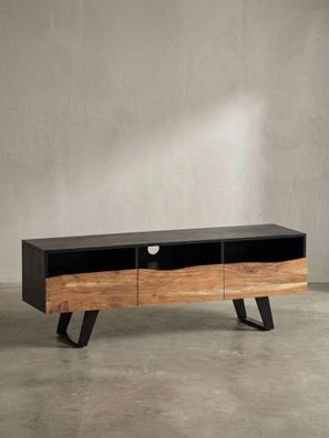 Lowboard Akazie Massivholz Modern Stil 140x50x40cm Baumkante mit Schublade und Türen