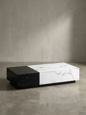 Couchtisch Weiß Schwarz Marmor-Optik 120x60x28cm mit Schubladen und Stauraum