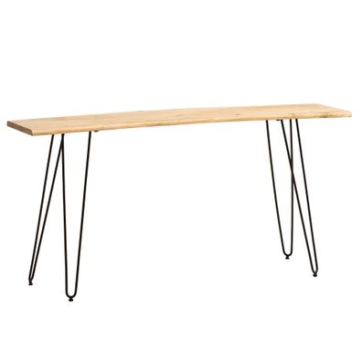 Schreibtisch - Massivholz/Metall, 150x36x75cm, Baumkante, Haarnadelbeine