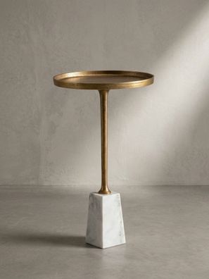 Beistelltisch - Rund Marmor Weiß Gold Metall 34x34x58cm