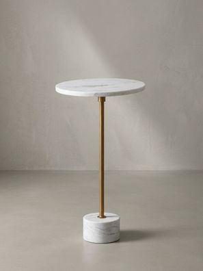 Beistelltisch - Rund Echter Marmor Weiß Gold 30x30x55,5cm