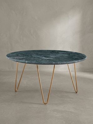 Couchtisch Grün Marmor Dreibein Design 70x70x35cm, Rund Modern Gold Metall