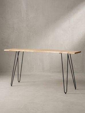 Konsolen Akazie Massivholz 150x36x75cm, Baumkante, Haarnadelbeine, Metallgestell