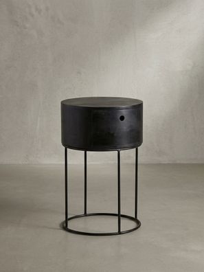Nachtkonsole Massivholz Metallgestell rund mit Schublade handgefertigt 60 cm hoch