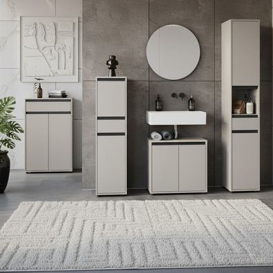 Badmöbel-Set Hamburg 5-teilig XXL mit rundem Spiegel, Soft-Close, Gesamtbreite 249 cm