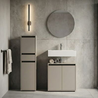 Badmöbel-Set Hamburg 3-teilig mit rundem Spiegel, Soft-Close, Gesamtbreite 108 cm