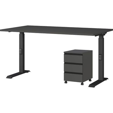Büro-Set Stuttgart 2-teilig, Schreibtisch höhenverstellbar 68-91 cm & Rollcontainer