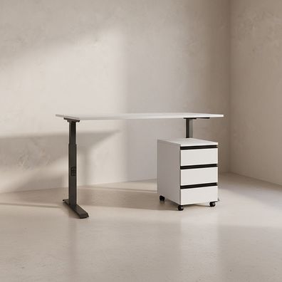 Büro-Set Stuttgart 2-teilig, Schreibtisch höhenverstellbar 68-91 cm & Rollcontainer