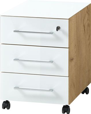 Rollcontainer Muenchen mit Glasfront, Soft-Close, abschließbar, 40x55x50 cm