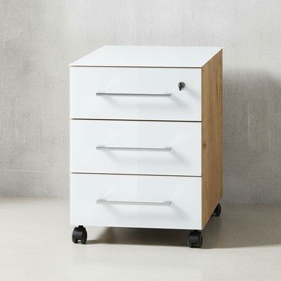 Rollcontainer Muenchen mit Glasfront, Soft-Close, abschließbar, 40x55x50 cm