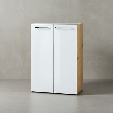Aktenschrank Muenchen mit Glasfront, 3 Ordnerhöhen, abschließbar, 80x120x37 cm