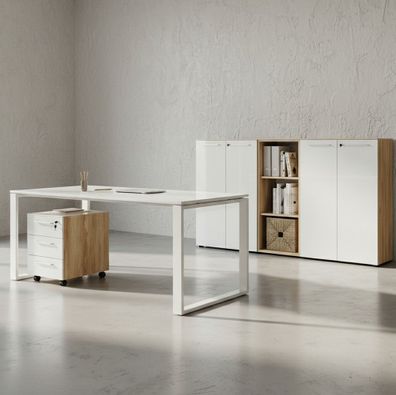 Büro-Set Muenchen 5-teilig, Schreibtisch 160x80 cm, Glasfront & abschließbar