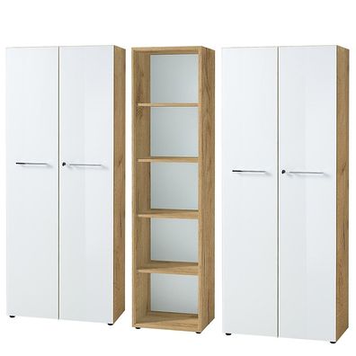 Büro-Set Muenchen 3-teilig, 2 Aktenschränke & Regal, Glasfront, Gesamtbreite 240 cm