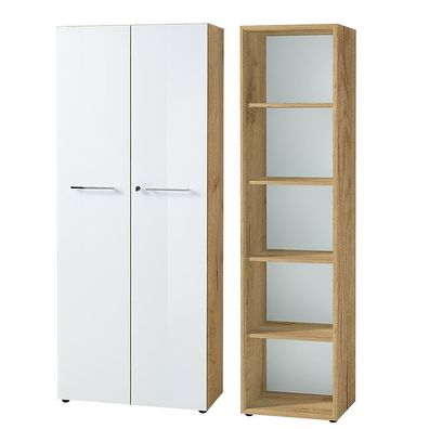 Büro-Set Muenchen 2-teilig, Aktenschrank & Regal, Glasfront, Gesamtbreite 145 cm