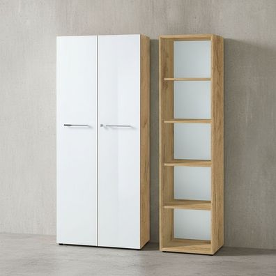 Büro-Set Muenchen 2-teilig, Aktenschrank & Regal, Glasfront, Gesamtbreite 130 cm