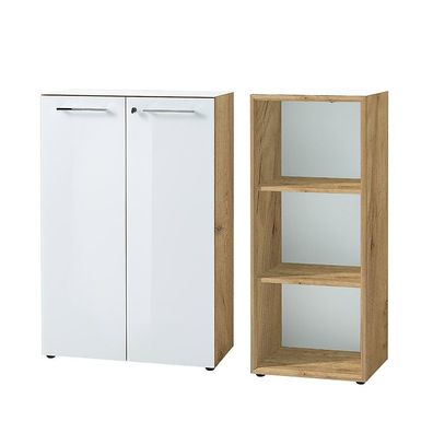 Büro-Set Muenchen 2-teilig, Aktenschrank & Regal, 120 cm hoch, Gesamtbreite 145 cm