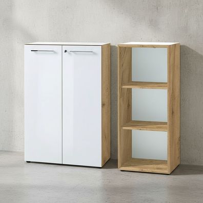 Büro-Set Muenchen 2-teilig, Aktenschrank & Regal, 120 cm hoch, Gesamtbreite 145 cm