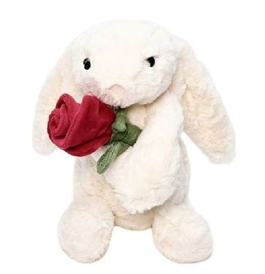 Original JellyCat Hase Bashful Bunny mit Rose Plüschtier Spielzeug Kinder Kuscheltie