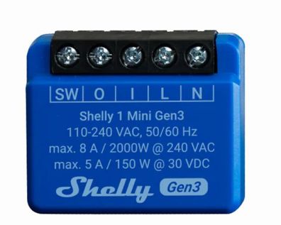Shelly 1 Mini Gen3 Smart Relais-Schalter f?r Unterputzmontage