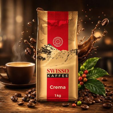 Swisso Kaffee Crema 1 kg - 100 % Arabica Kaffeebohnen, mittlere Röstung