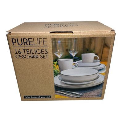 Purelife Geschirrset 16-teilig Cremeweiß Gesprenkelt Teller & Tassen