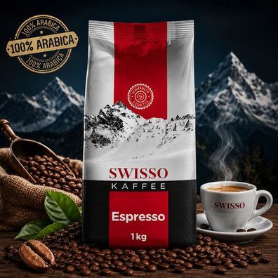Swisso Kaffee Espresso 1 kg - aromatische Kaffeebohnen mit kräftigem Geschmack