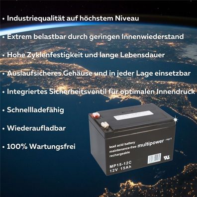 3x 12V 15Ah AKKU Batterie Roller E-Scooter BT100 36V