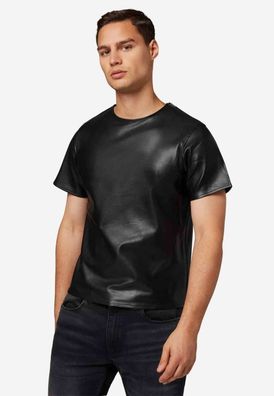Ricano Leder T-Shirt Schwarz - Exklusives Herren Lederhemd aus Lammnappa