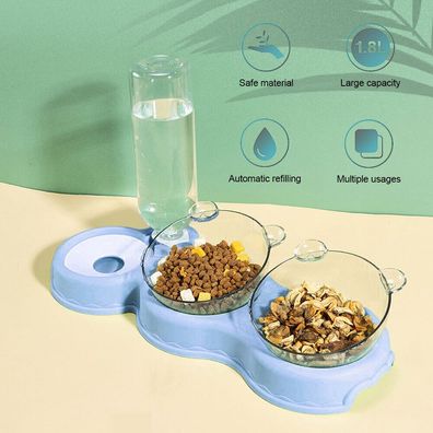 3 in 1 Haustier Futternapf Katzennapf schräge Futterstation mit Trinkbrunnen Blau